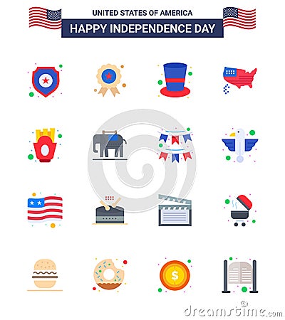 Set of 16 USA Day Icons American Symbols Independence Day Signs for french fries; usa; american; thanksgiving; american Vector Illustration