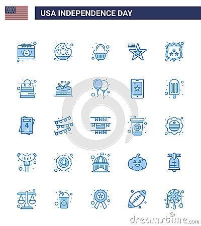 Set of 25 USA Day Icons American Symbols Independence Day Signs for security; usa; cake; flag; star Vector Illustration