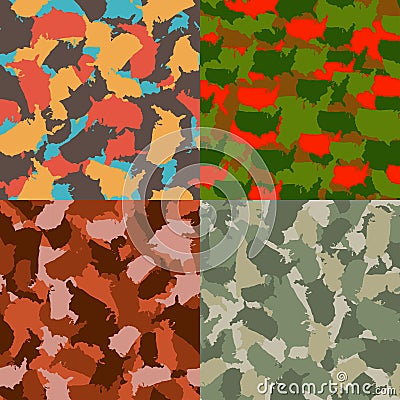 Set of USA shape camo seamless pattern. Colorful America urban camouflage. Vector fabric textile print design Vector Illustration