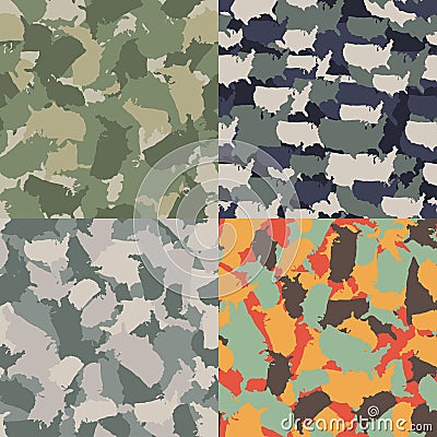 Set of USA shape camo seamless pattern. Colorful America urban camouflage. Vector fabric textile print design Vector Illustration