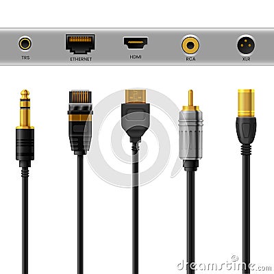 Set of USB charger, phone connector wires Vector Illustration