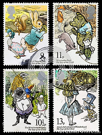 Childrens Book Postage Stamps Editorial Stock Photo