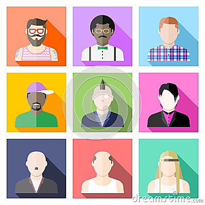 Set of user avatar icons in flat style Vector Illustration