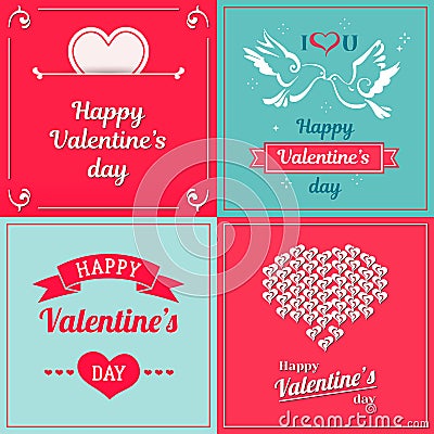 Set of Valentine cards. Greetings with Valentine`s day Vector Illustration