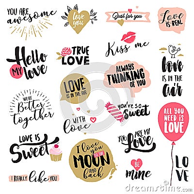 Set of Valentine day stickers and badges Vector Illustration