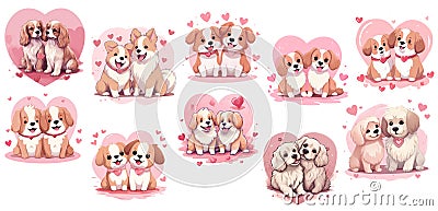 Set of Valentine Dogs Clipart Sticker, generated ai Stock Photo