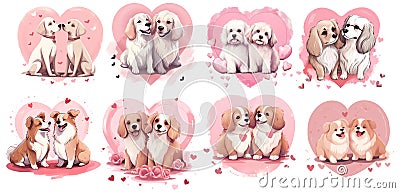 Set of Valentine Dogs Clipart Sticker, generated ai Stock Photo