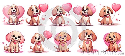 Set of Valentine Dogs Clipart Sticker, generated ai Stock Photo