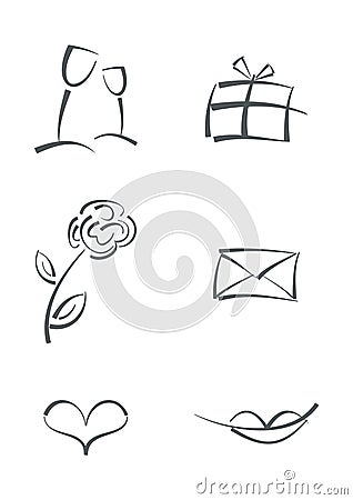 Set of Valentine Icons Cartoon Illustration