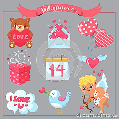 Set of Valentine`s day Stock Photo