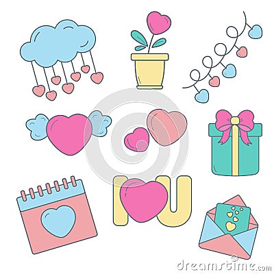 Set of Valentine's Day Elements. Heart, letter, gift Stock Photo