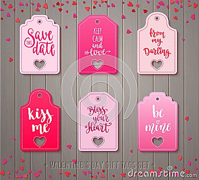 Set of Valentine`s day gift tags Vector Illustration