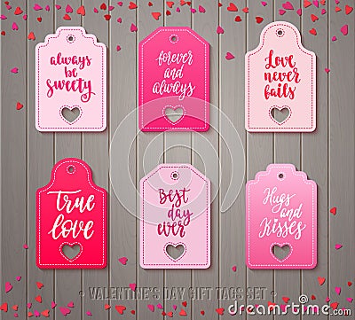 Set of Valentine`s day gift tags Vector Illustration