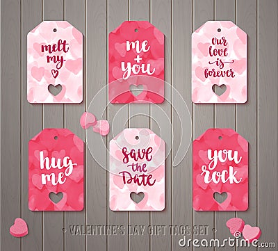 Set of Valentine`s day gift tags Vector Illustration