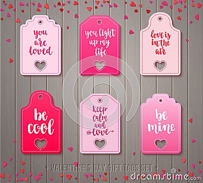 Set of Valentine`s day gift tags Vector Illustration