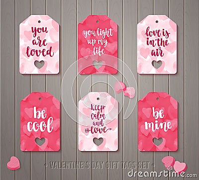 Set of Valentine`s day gift tags Vector Illustration