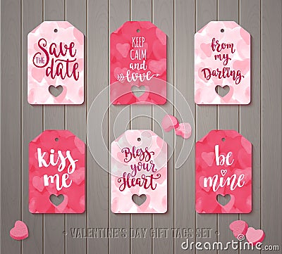 Set of Valentine`s day gift tags Vector Illustration