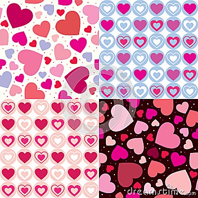 Set valentine seamless hearts pattern Vector Illustration