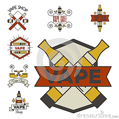 Vaping e-cigarette emblemsvector vintage electronic nicotine cigarette Vector Illustration