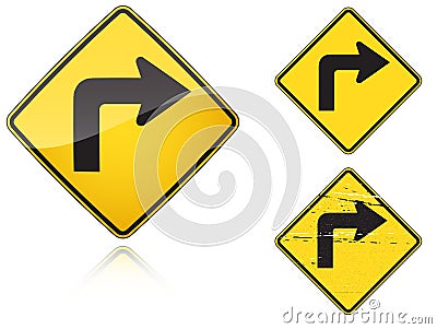 Set of variants Right Sharp turn traffic road sign Vector Illustration