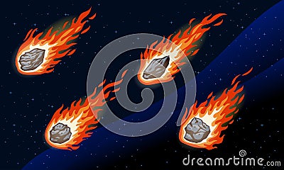 set of variation of Fiery Meteors Vector Illustration