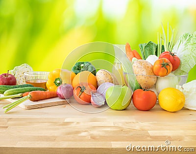 Set of variety vegetable with copy space of wood table.Healthy eating with vegetarian Stock Photo