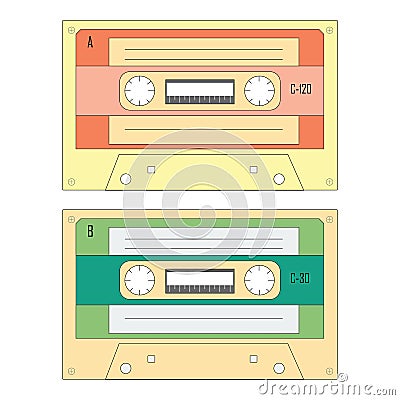 Set of various audio cassette tapes Vector Illustration