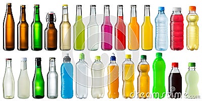 Set of various beverage bottles Stock Photo