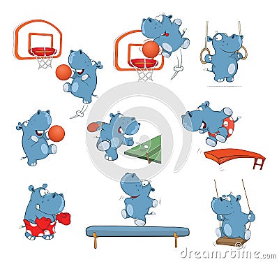 Set of Cartoon Illustration. A Cute Hippo for you Design Vector Illustration