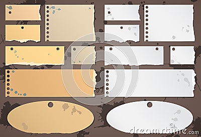 Set of various brown, gray torn note papers with Vector Illustration