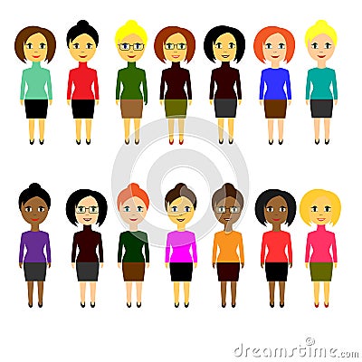 Set of various business people of different nationalities. Women. Simple flat style on white background Vector Illustration