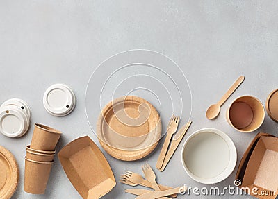 Set of various cardboard or craft paper take away food containers Stock Photo