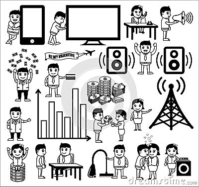 Set of Various Cartoon Concepts of Business and Equipment Stock Photo