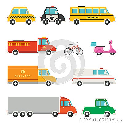 Set Of Various Cartoon Vehicles Vector Illustration