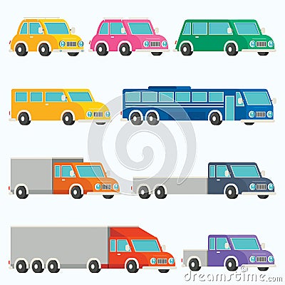 Set Of Various Cartoon Vehicles Vector Illustration