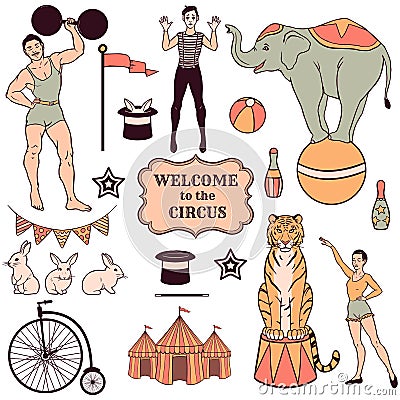 Set of various circus elements Vector Illustration