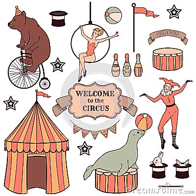 Set of various circus elements Vector Illustration