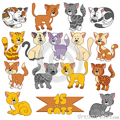 Set of various cute cats Vector Illustration