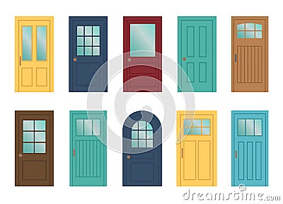 Set of the various doors on the white background Vector Illustration
