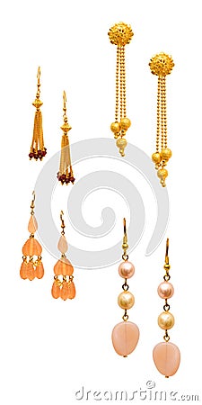 Set of various earrings isolated on white Stock Photo