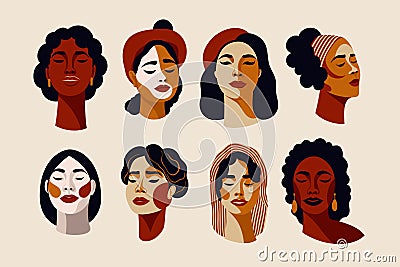 Set of various faces of women Vector Illustration