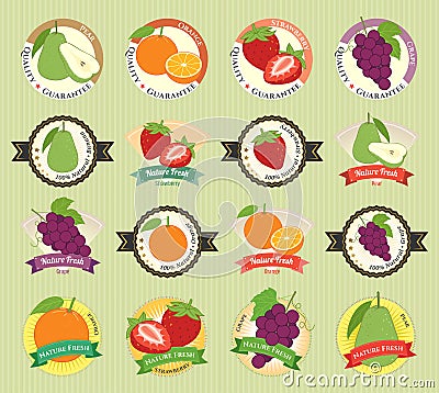 Set of various fresh fruit and vegetable premium quality tag Vector Illustration