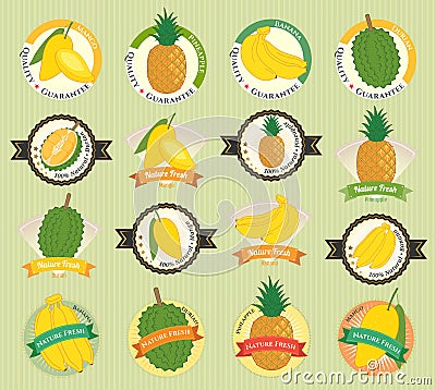 Set of various fresh fruit and vegetable premium quality tag Vector Illustration