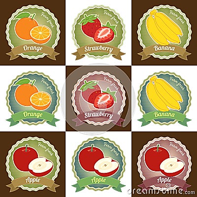 Set of various fresh fruits premium quality tag label badge sticker Vector Illustration