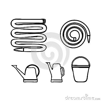 Set of various gardening tools for irrigation Vector Illustration