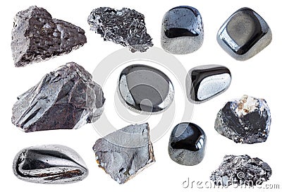 Set of various haematite stones cutout on white Stock Photo