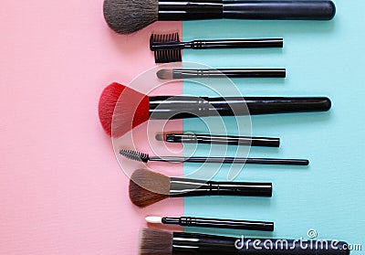 Set of various makeup brushes Stock Photo