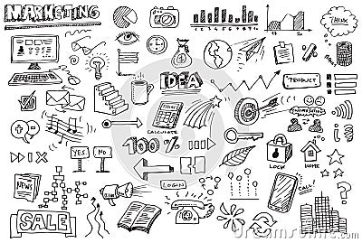 Set of various marketing hand drawn vector doodles Stock Photo