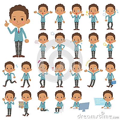 Set of various poses of Blacks schoolboy Vector Illustration