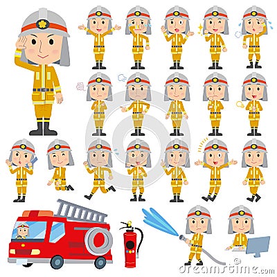 Set of various poses of The firemans Vector Illustration